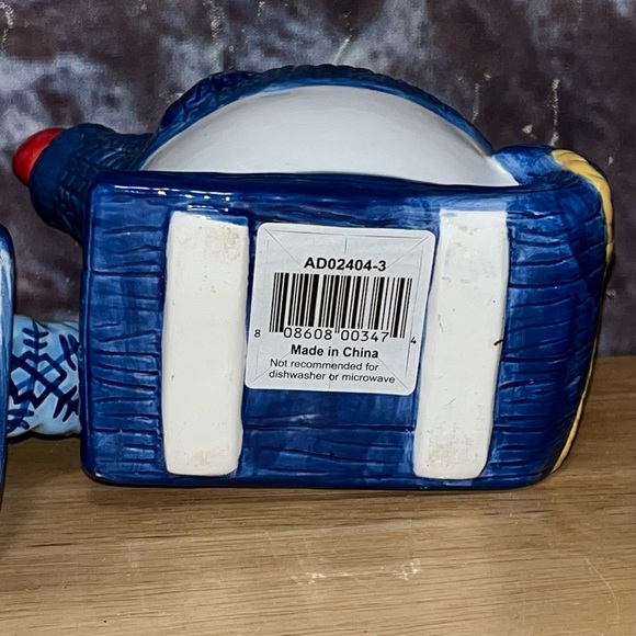 Bico China Ceramic Snowman Sugar Bowl and Creamer Christmas Snowflake Blue - Picture 10 of 12